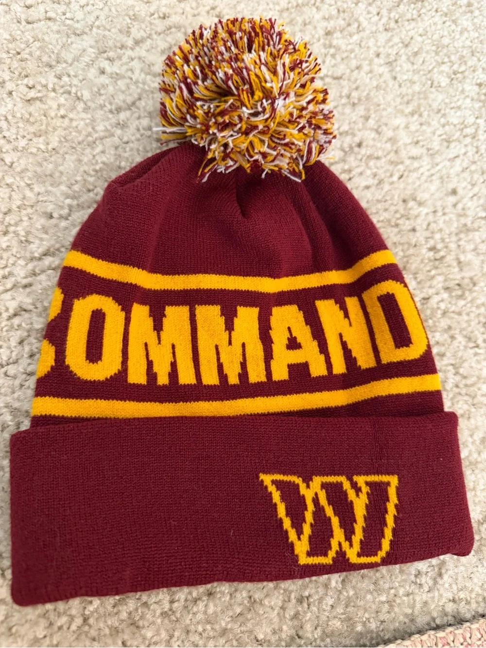 Maroon and Yellow Pom Beanie Hat - Commanders